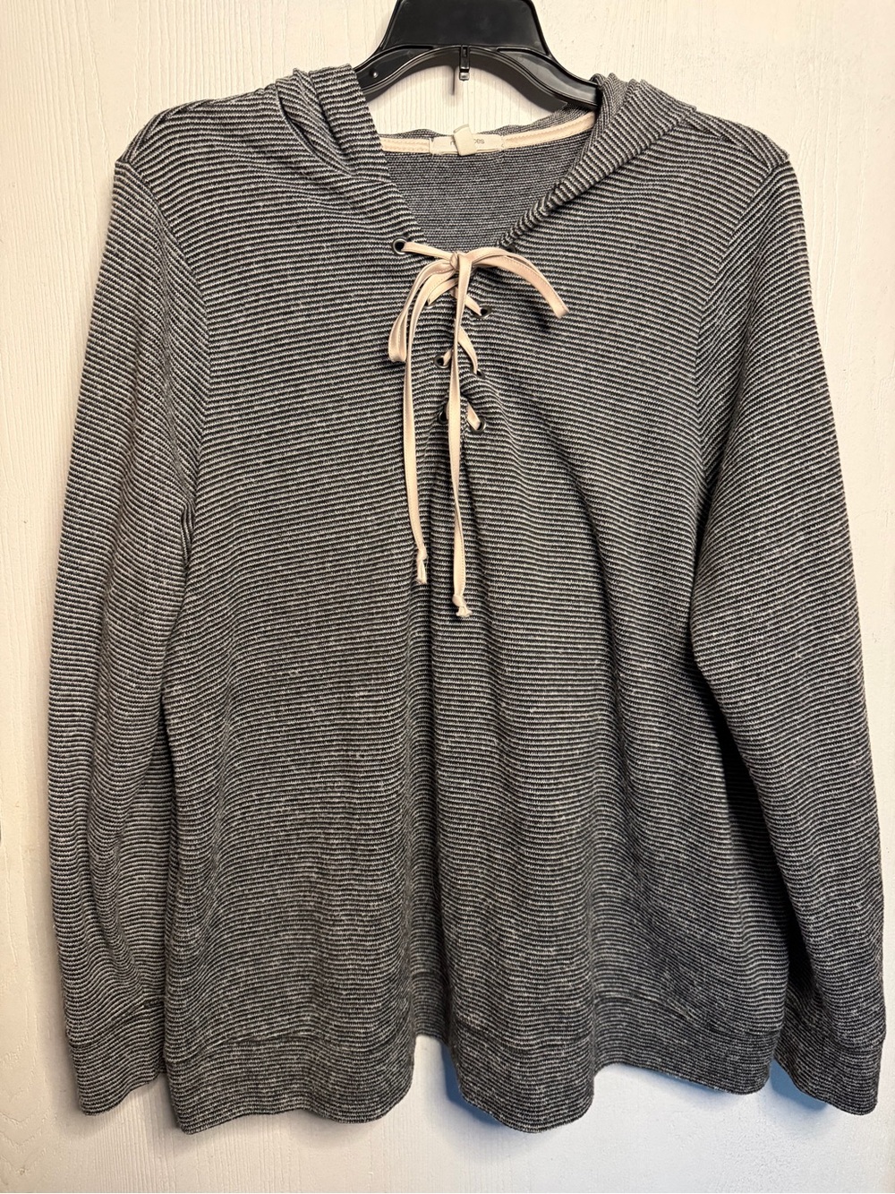 Maurices Gray Striped Lace-Up Hooded Sweater